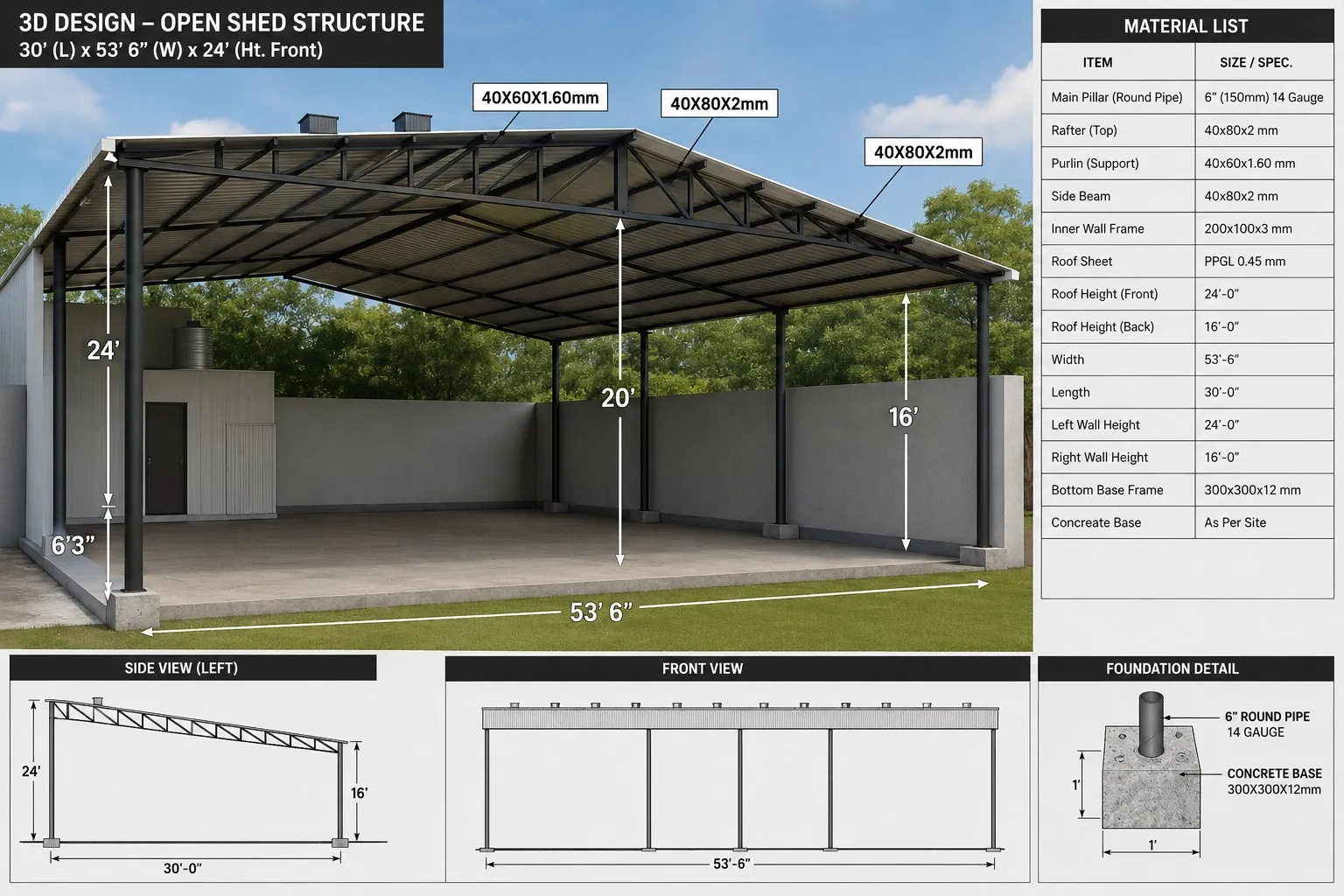 Open Shed Design Detail by MD FABRICATIONS in Bengaluru